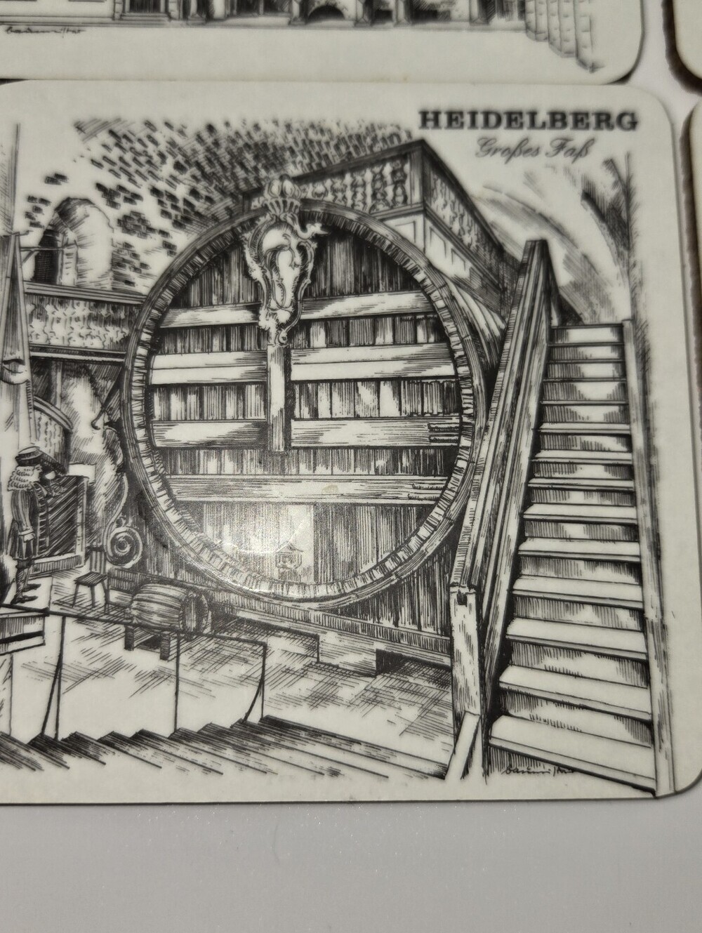Vintage Heidelberg Germany Historic Scene Cork Back Coasters In Black & White - Picture 2 of 7
